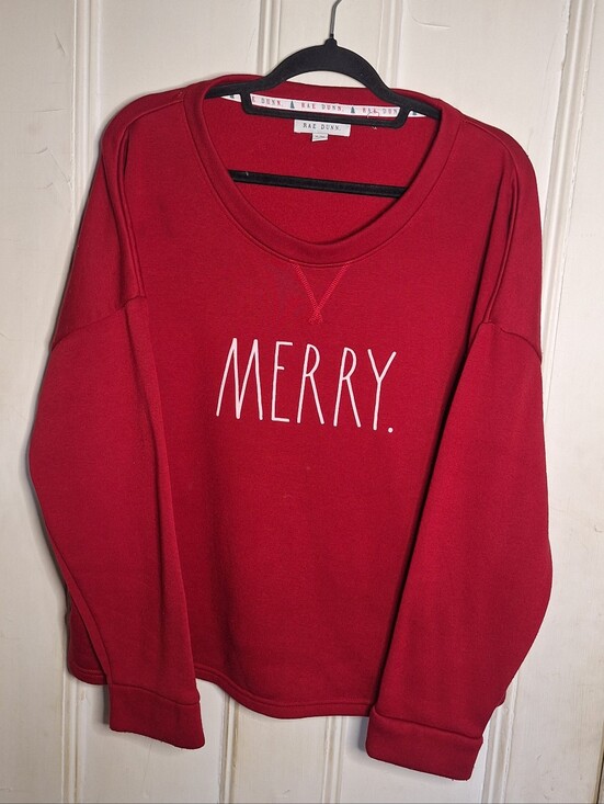 Rae Dunn Sweaters - Rae Dunn Red MERRY Graphic Fleece Lined Sweater Wmns XL Long Sleeve Round Neck